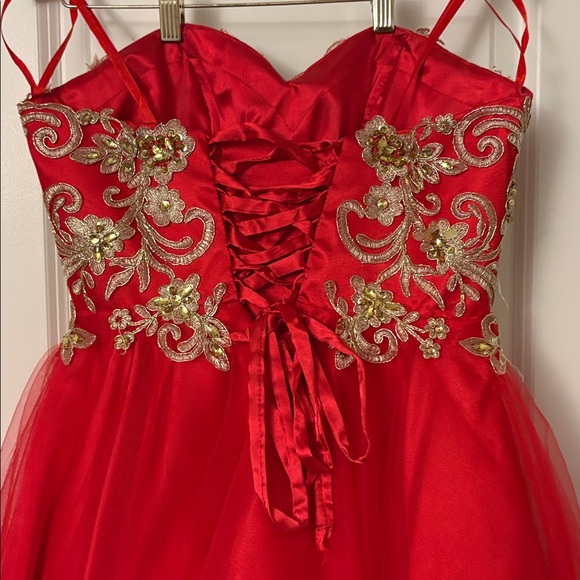 Elegant Red and Gold Prom/Party Dress - Size L (Juniors)